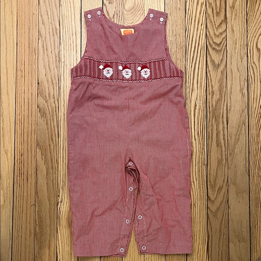 Santa Smocked Coveralls with Embroidered Detail